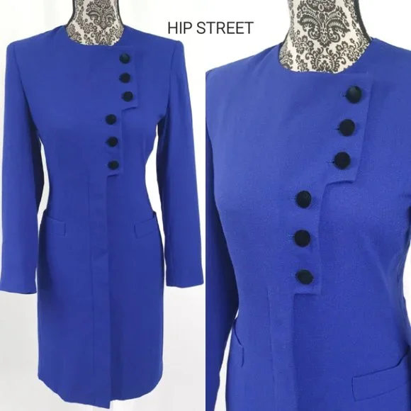 KASPER Button Front LS Crepe Coat Dress 2P - Picture 1 of 5